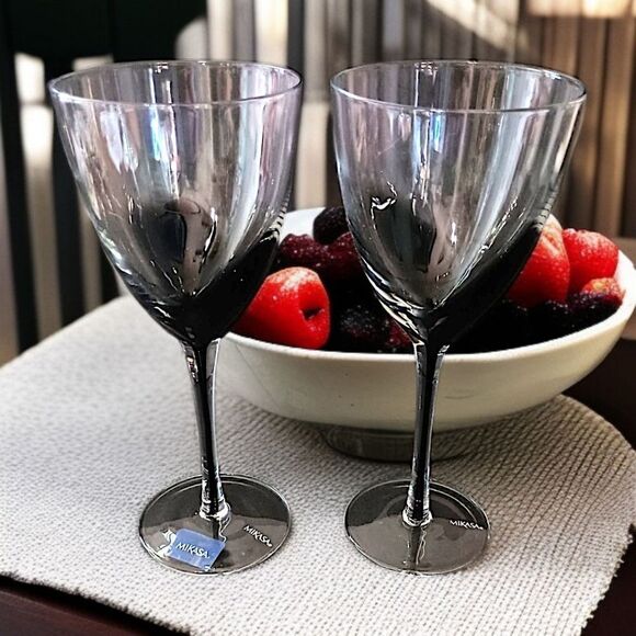 2 Mikasa KYA Smoke Wine Glasses Goblets Red Crystal Elegant Classic Holiday Rare - Picture 15 of 16